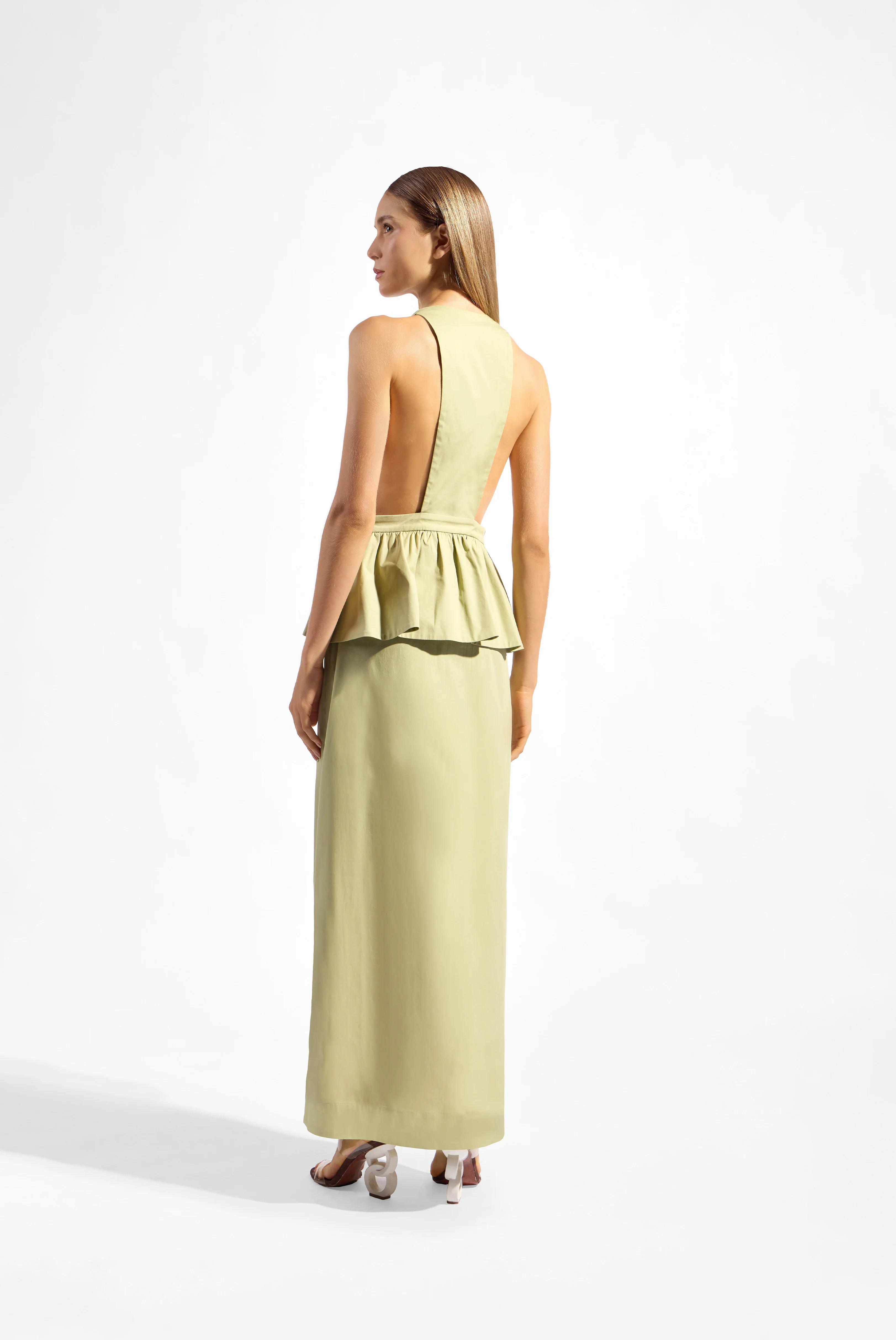 Solid Deep V-Neck Peplum Maxi Dress - Image 6