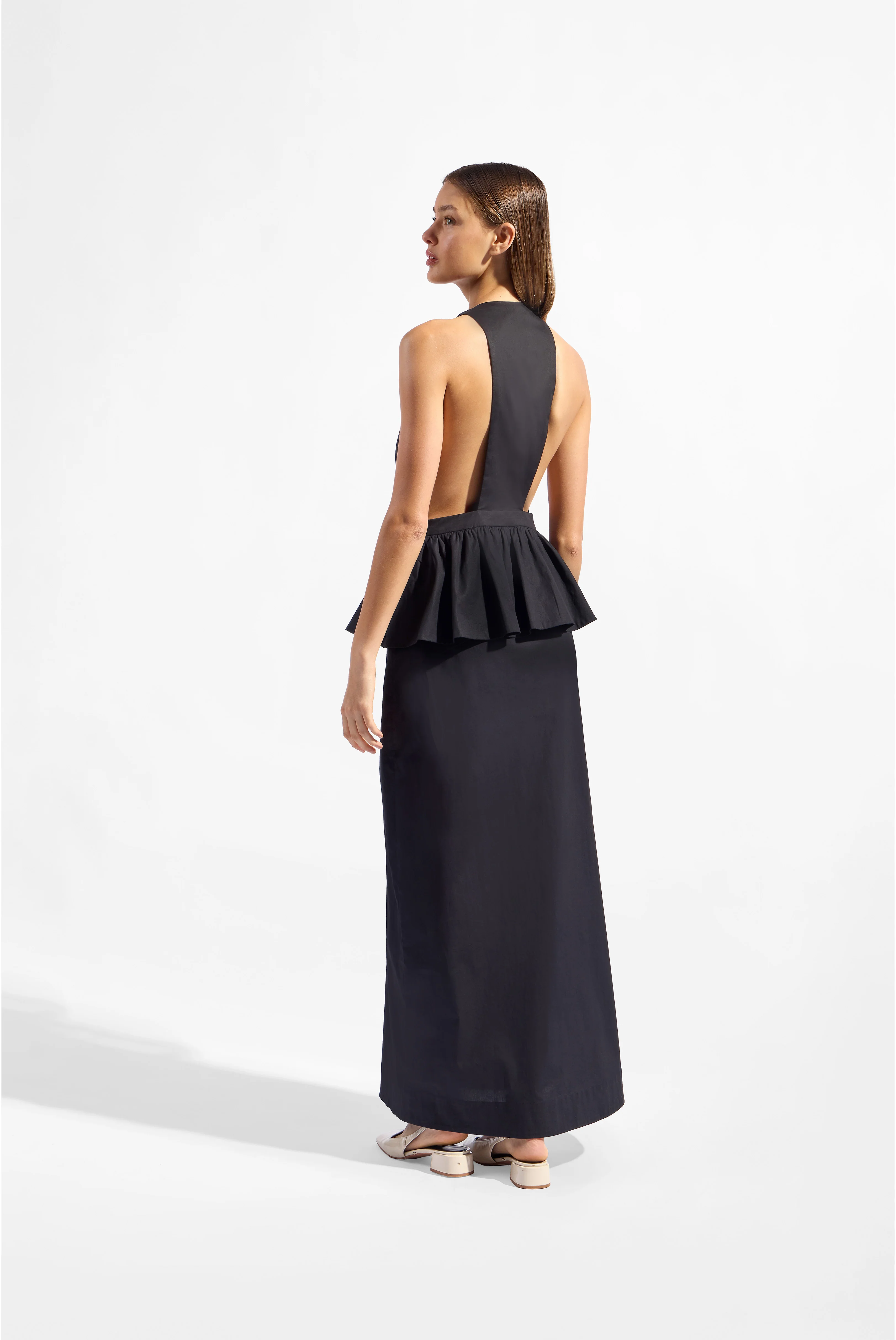 Solid Deep V-Neck Peplum Maxi Dress - Image 7