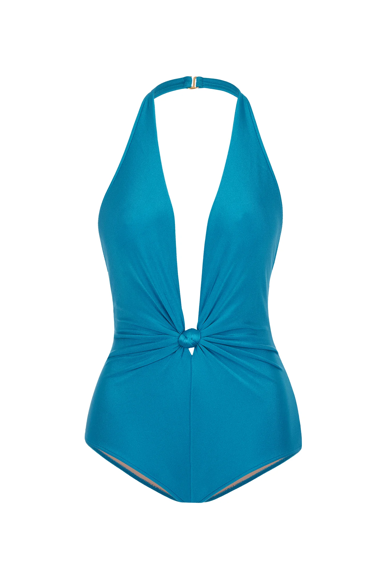 Solid Halterneck Swimsuit With Knot - Image 4