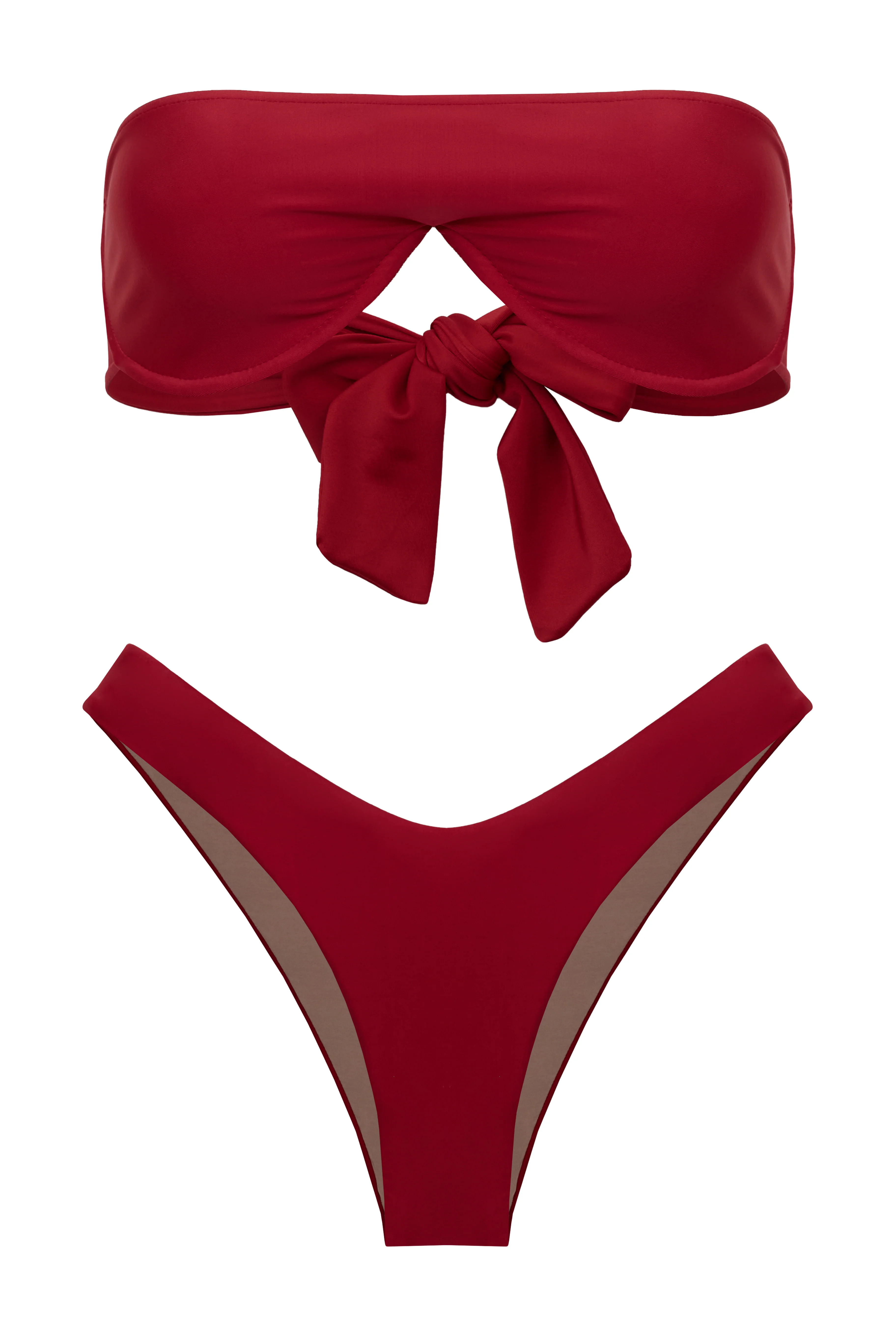 Solid High-Leg Bandeau Bikini - Image 3