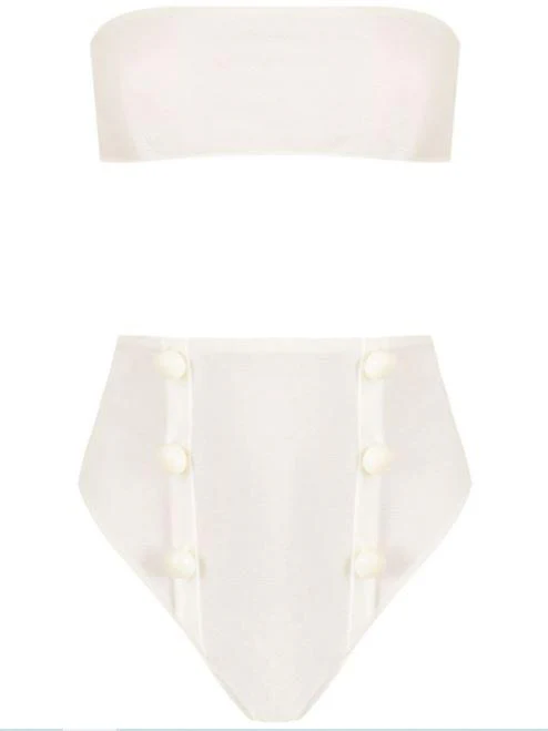 Solid High-leg Bandeau Bikini With Buttons - Image 4