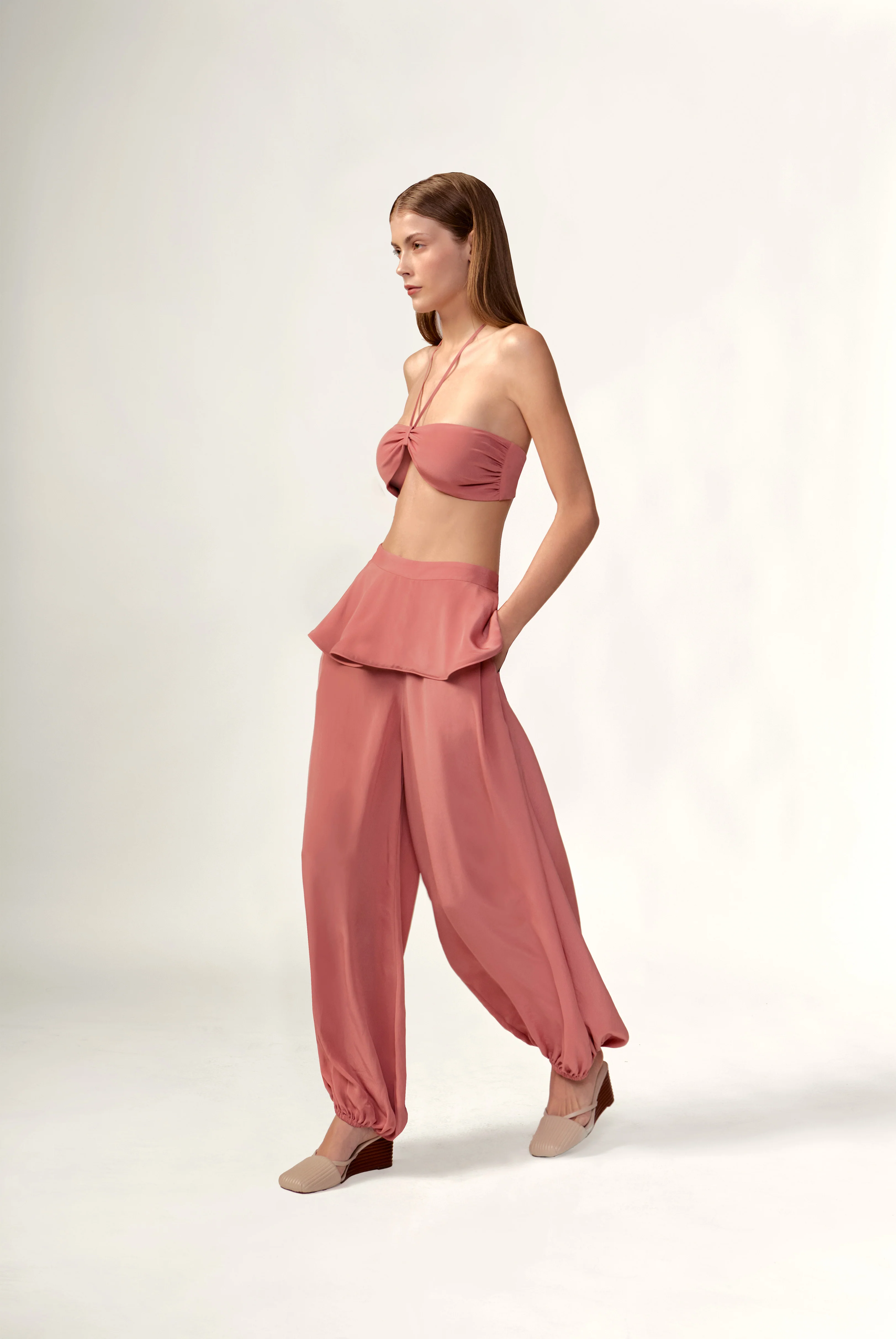 Solid Peplum Maxi Pants - Image 3
