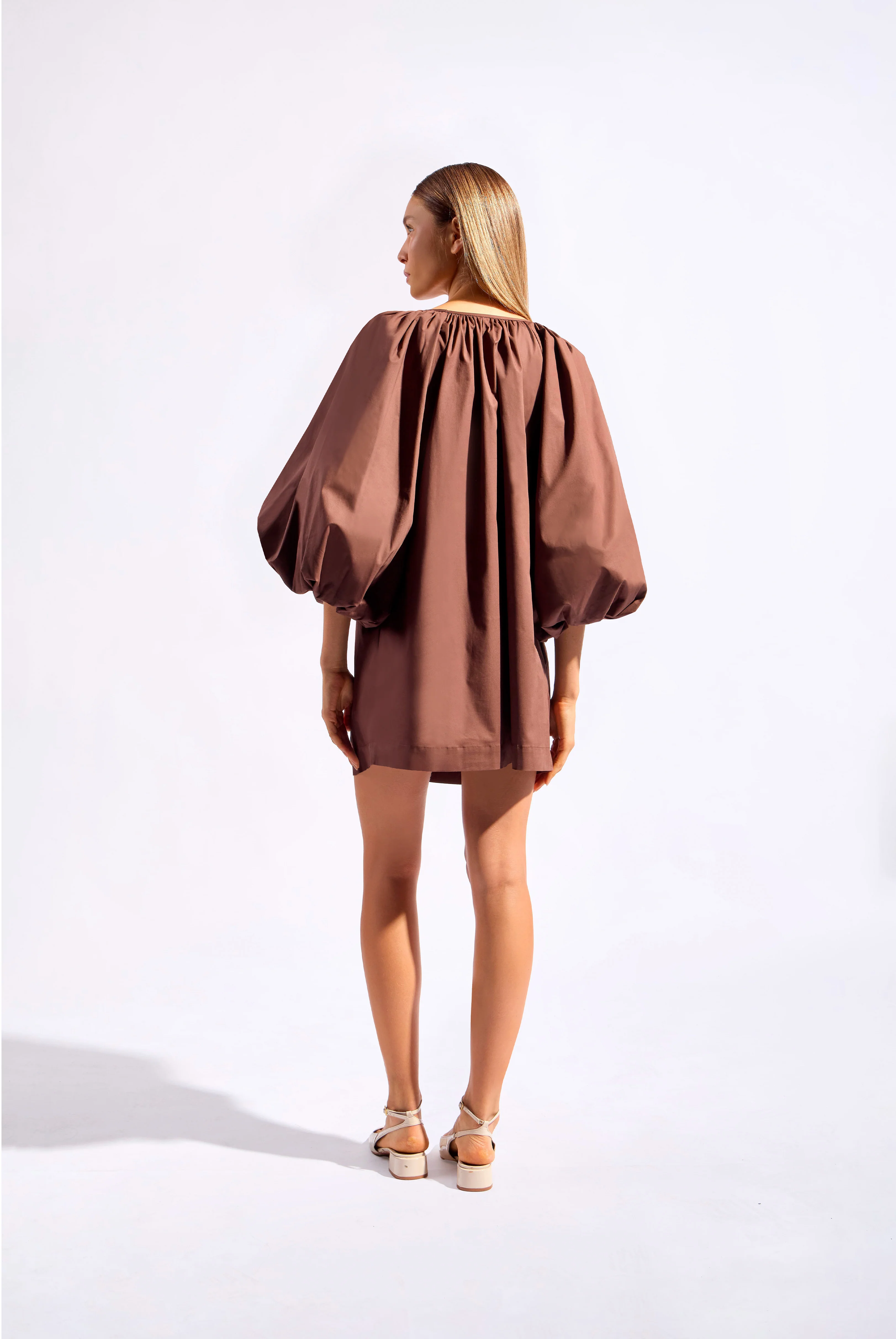 Solid Puff Sleeve Mini Dress - Image 3