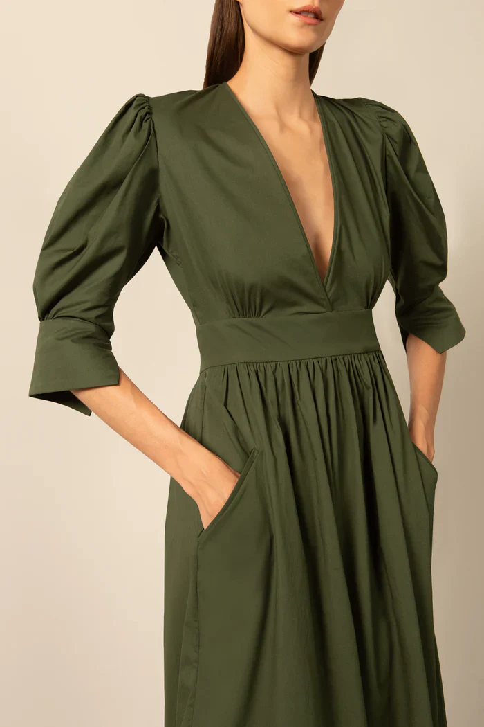 Solid Puff-Sleeved Long Dress - Image 3