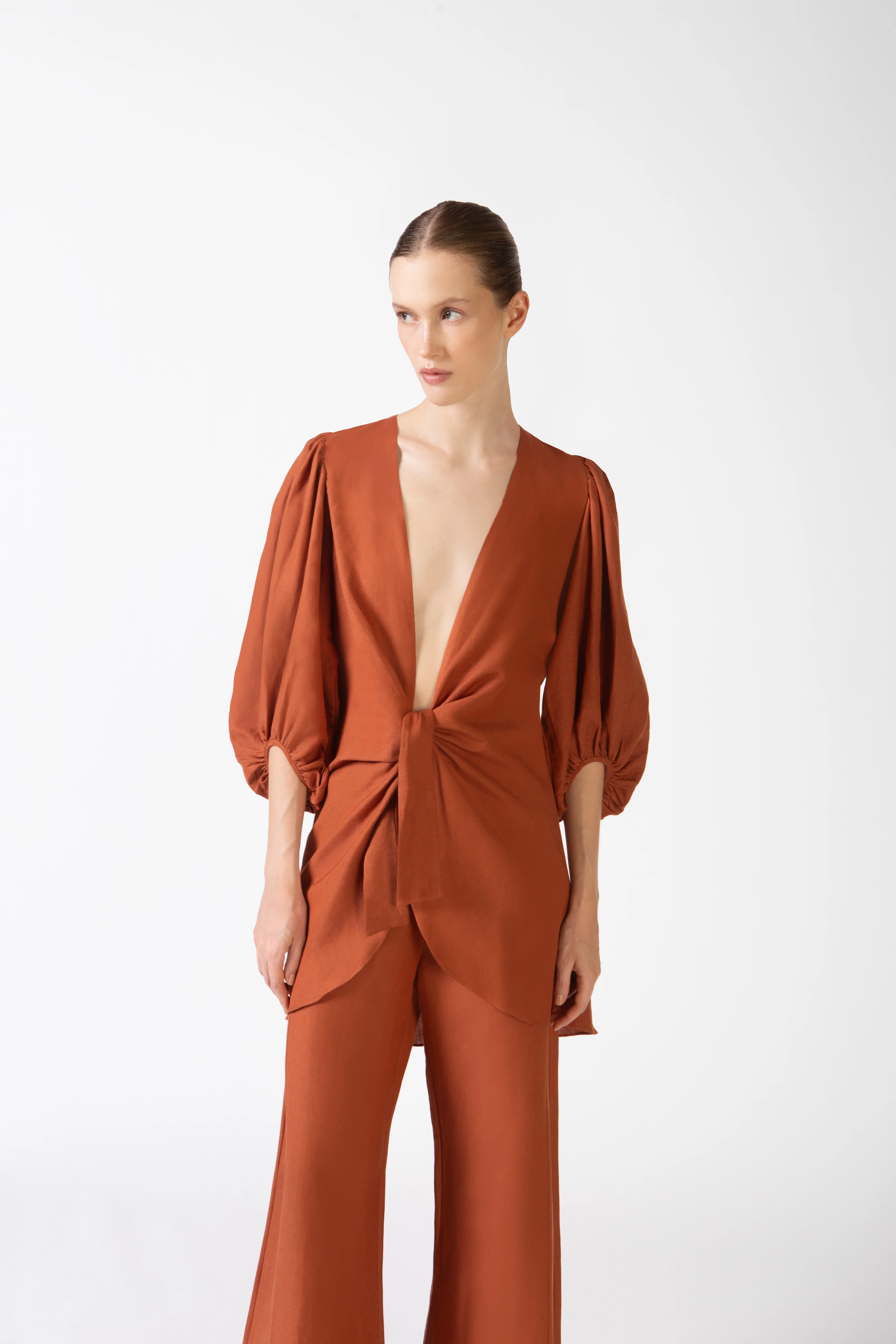 Solid Puff-Sleeved Shirt