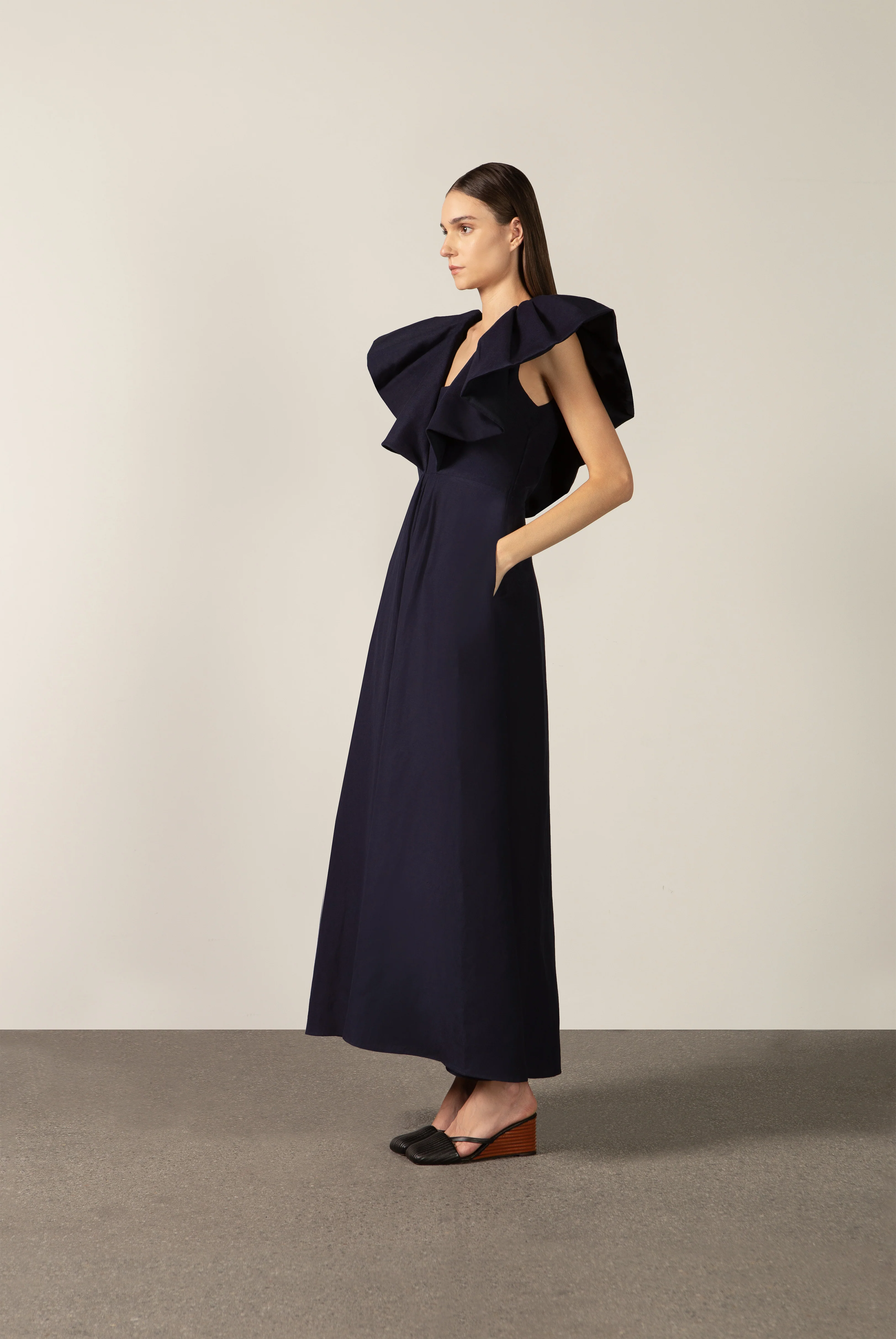 Solid Ruffled Maxi Dress - Image 4