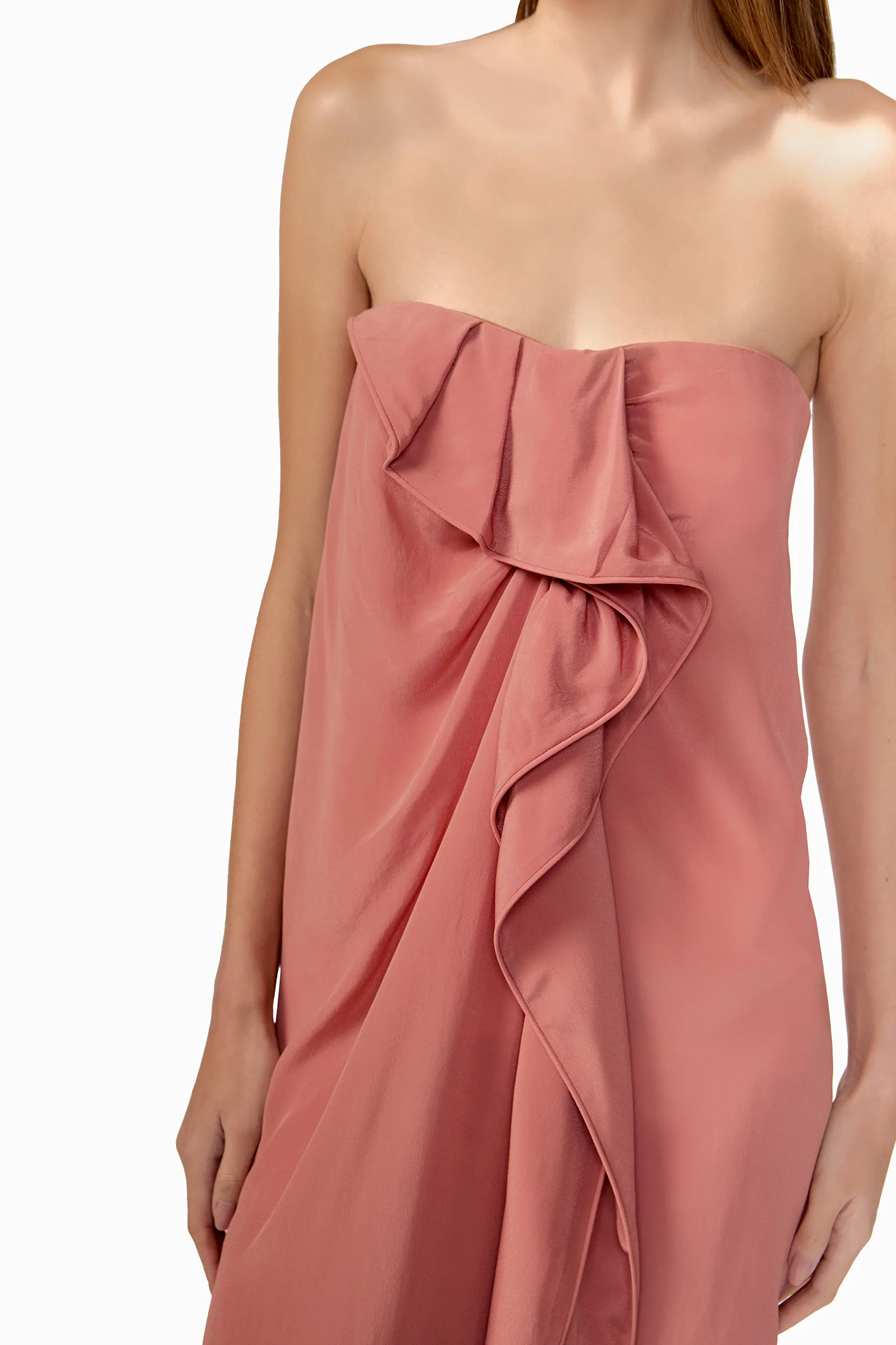 Solid Ruffled Strapless Maxi Dress - Image 3