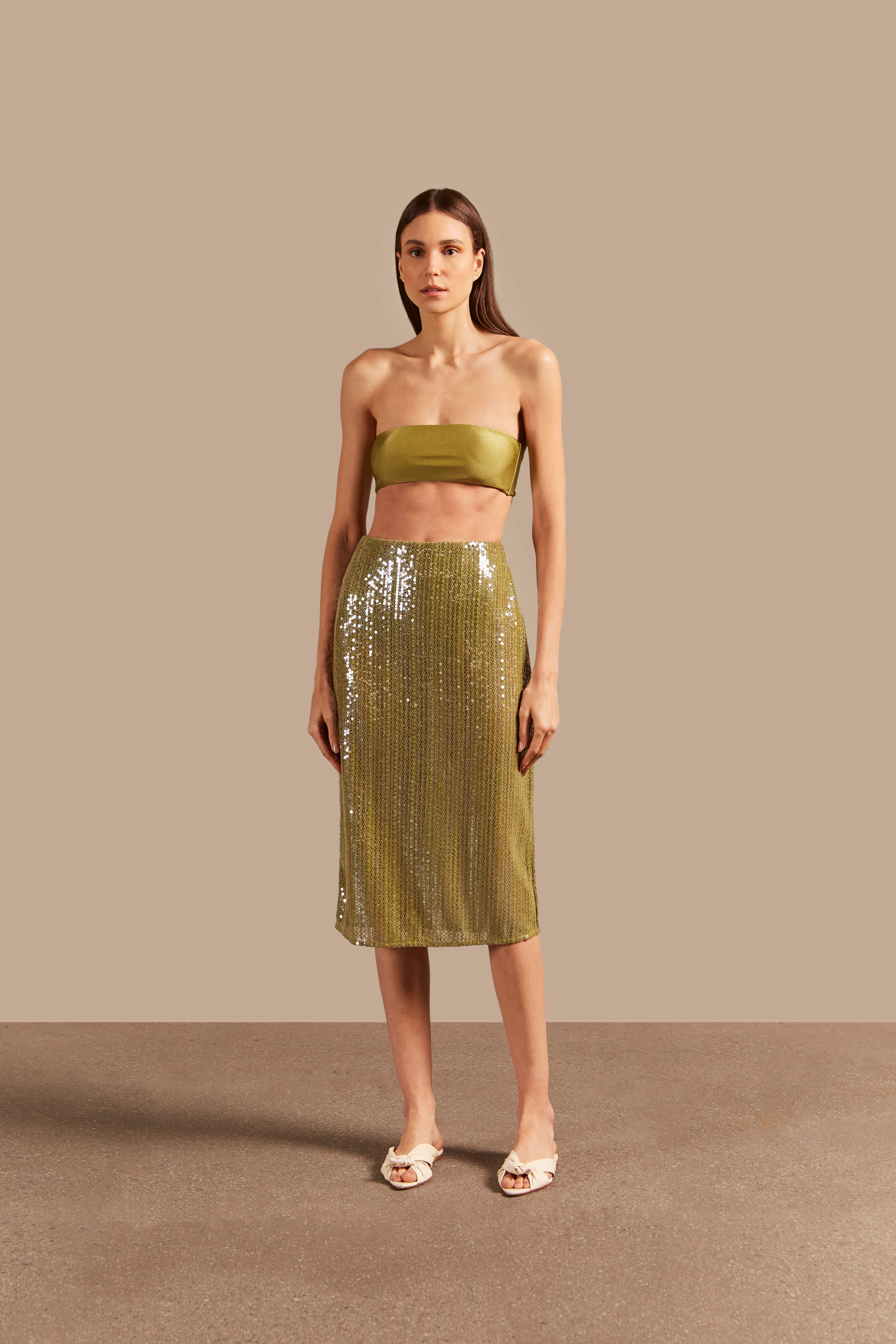 Solid Sequins Midi Skirt