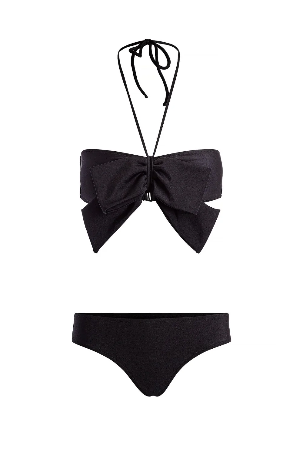 Solid Strapless Bikini With Knot - Image 2