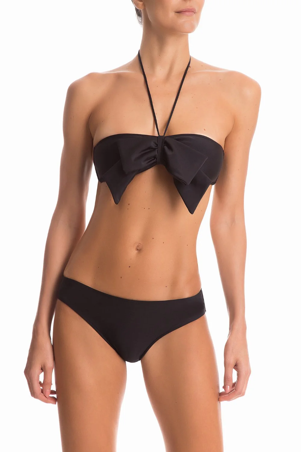 Solid Strapless Bikini With Knot - Image 3