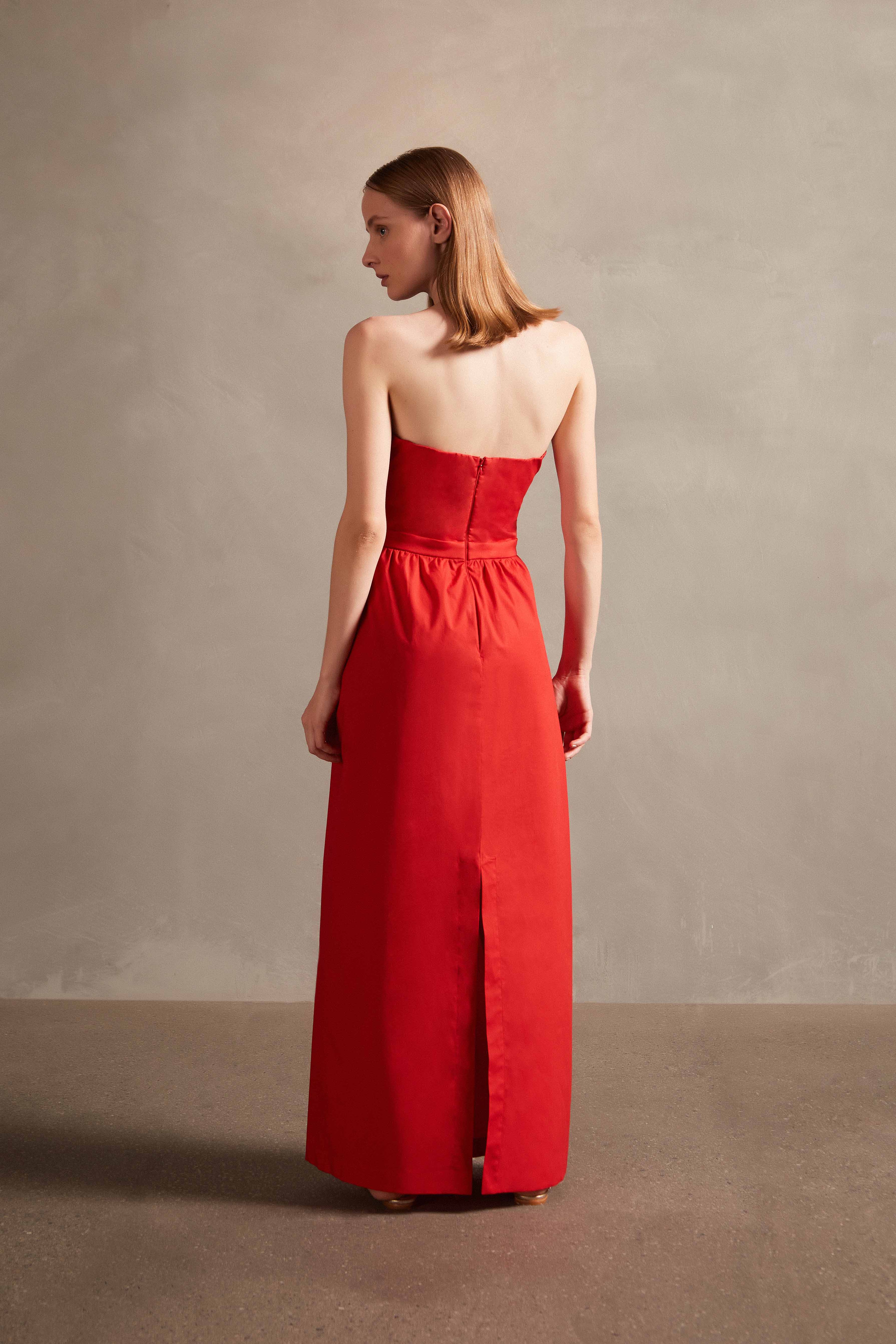 Solid Strapless Double-Knot Long Dress - Image 4