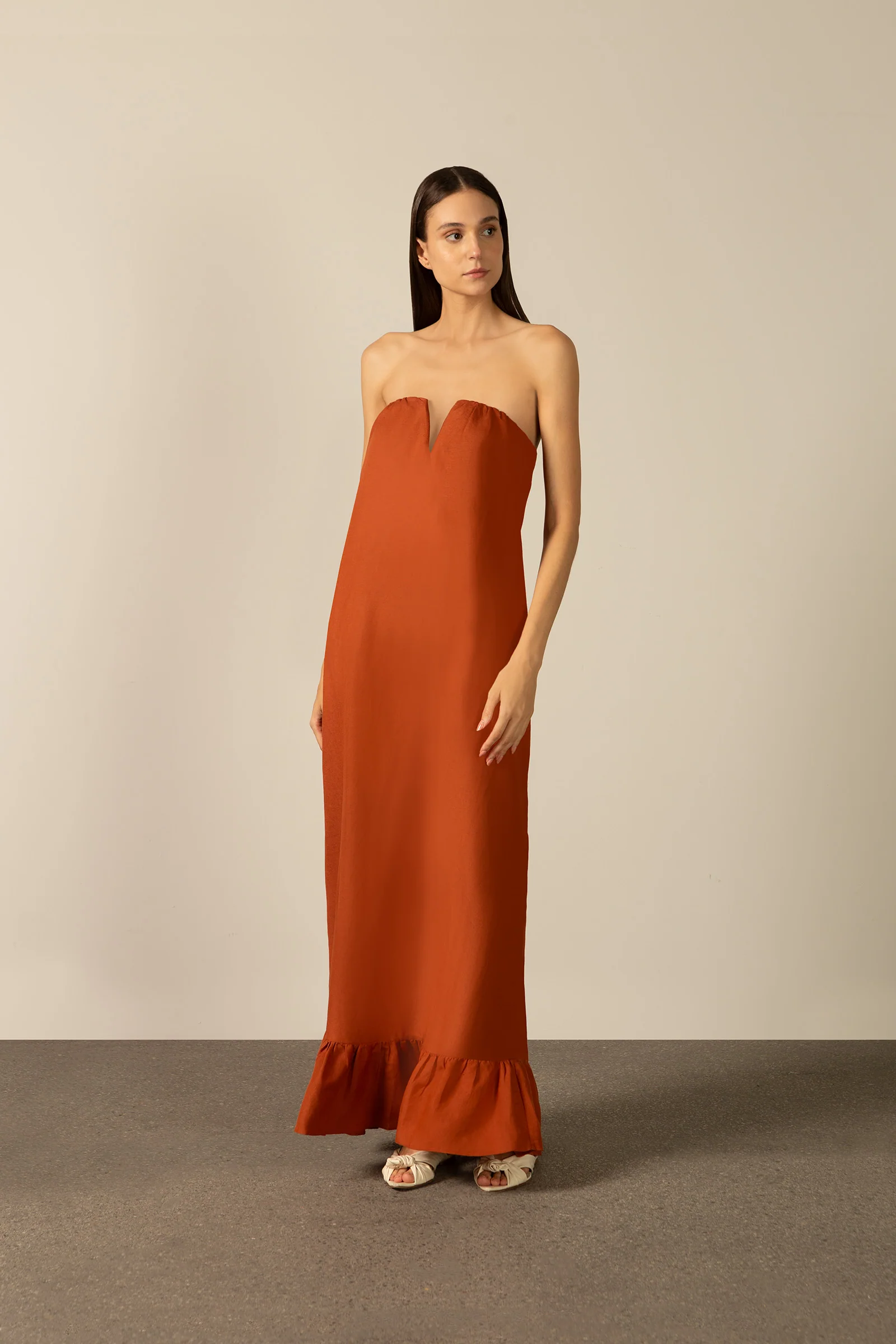 Solid Strapless Long Dress