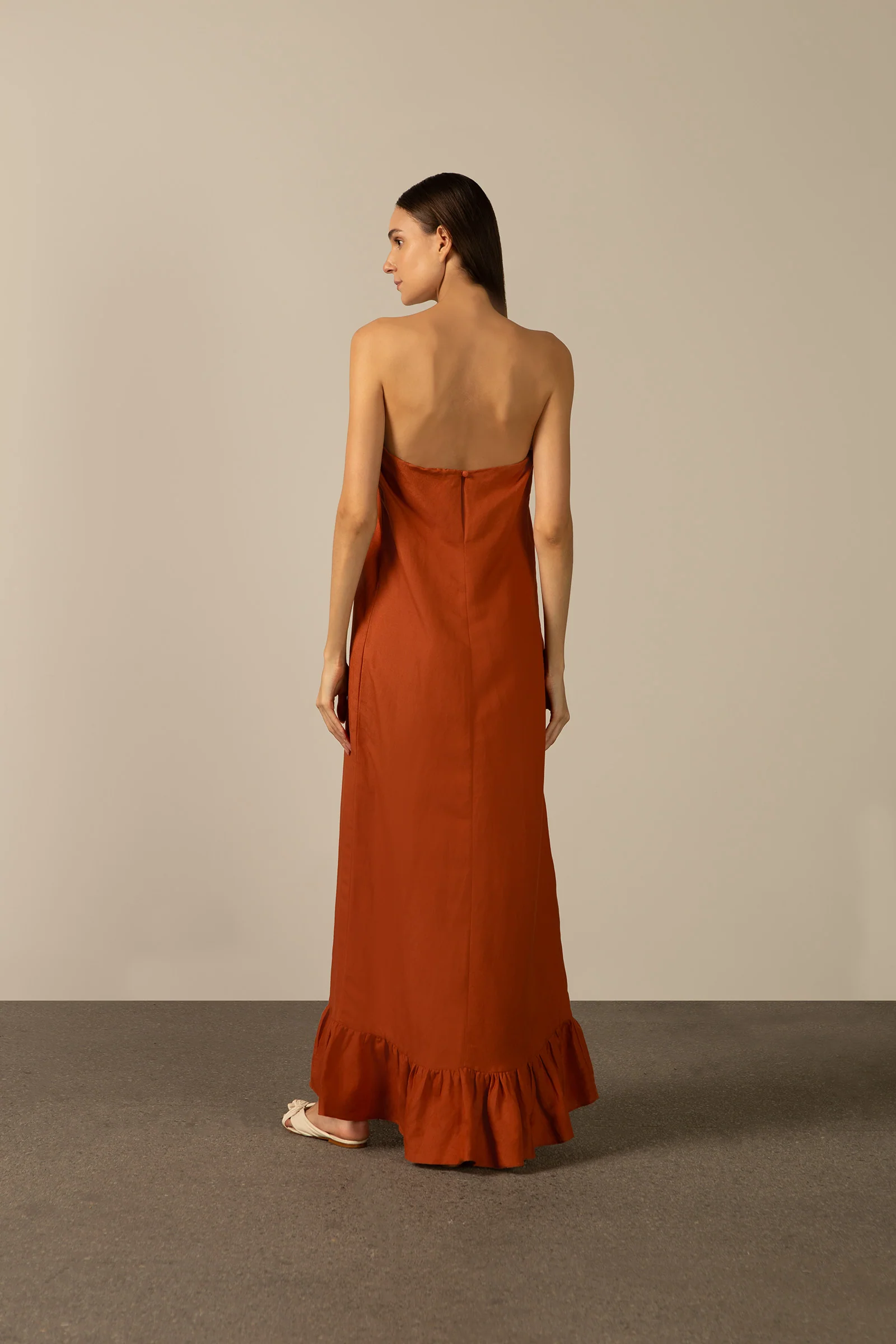 Solid Strapless Long Dress - Image 2