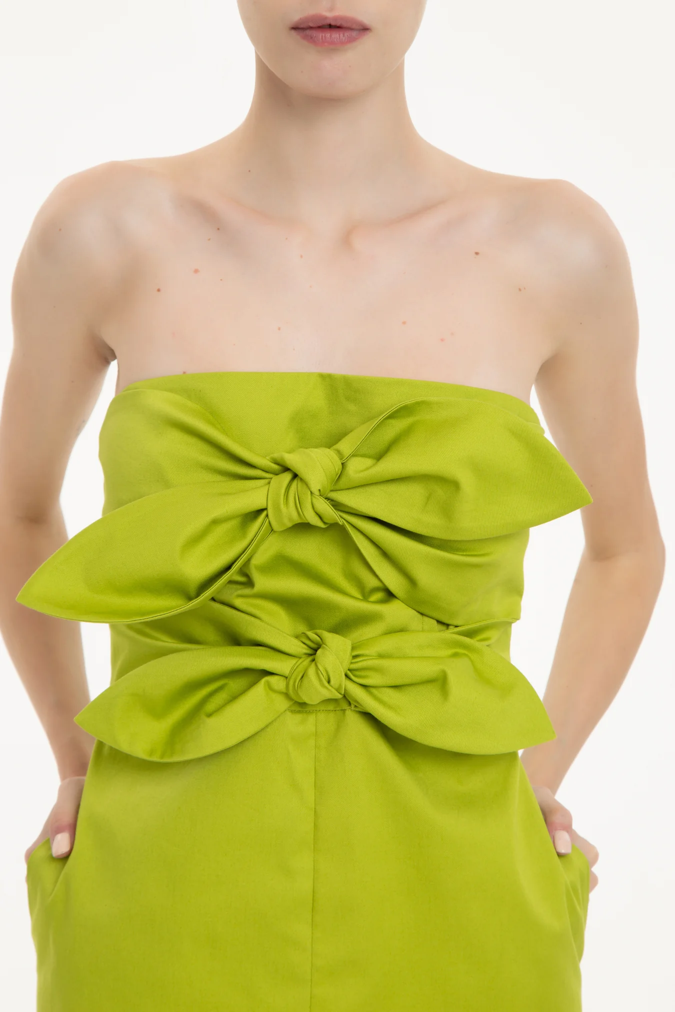 Solid Strapless Midi Dress With Double Knot - Image 3
