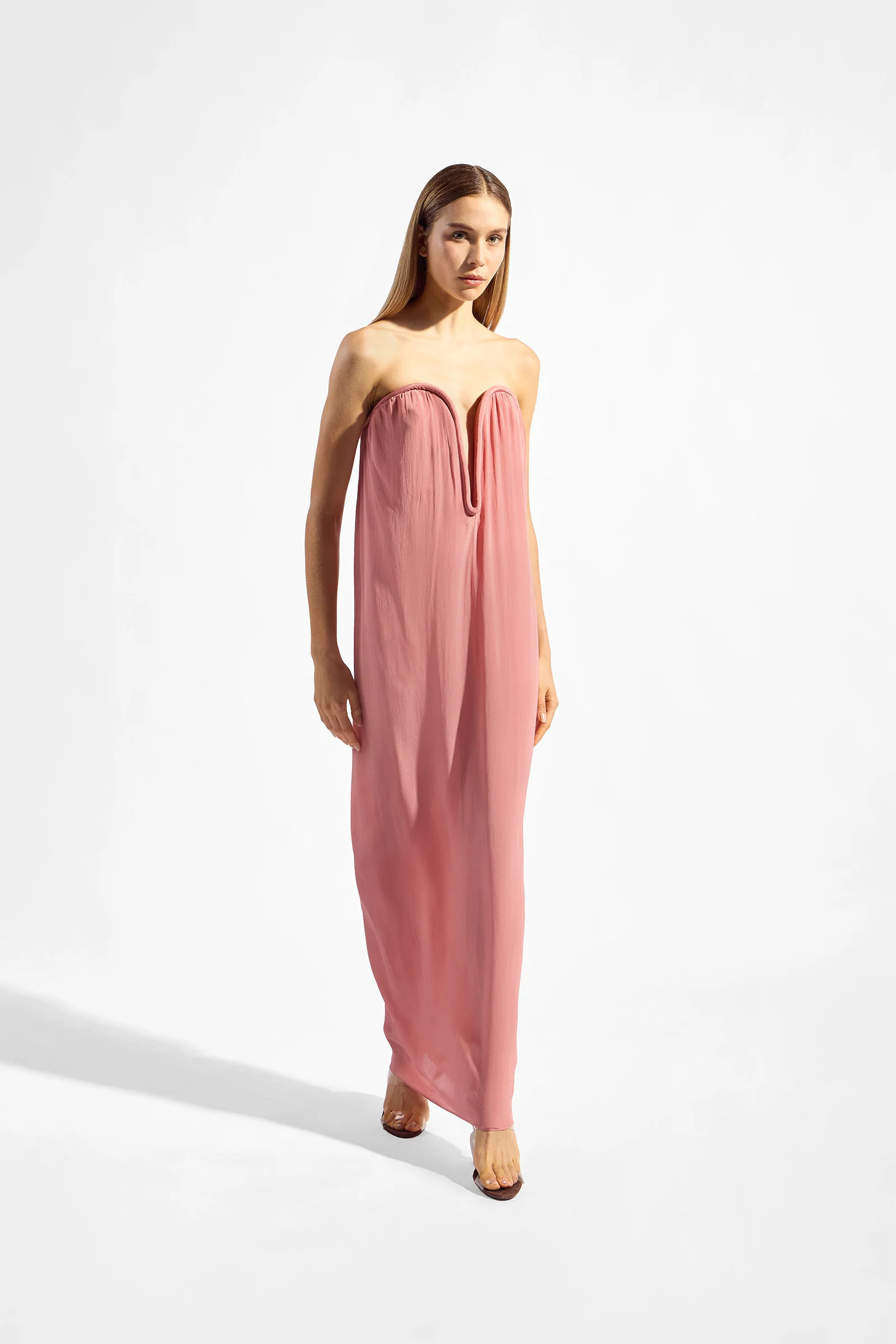 Solid V-Neck Strapless Maxi Dress