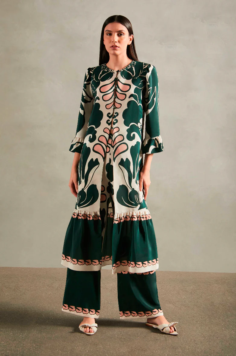 Spray Of Flower Ruffled Midi Robe - Image 2