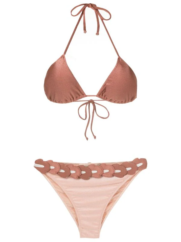 Spray Of Flower Solid Detailed High-Waisted Triangle Bikini - Image 5