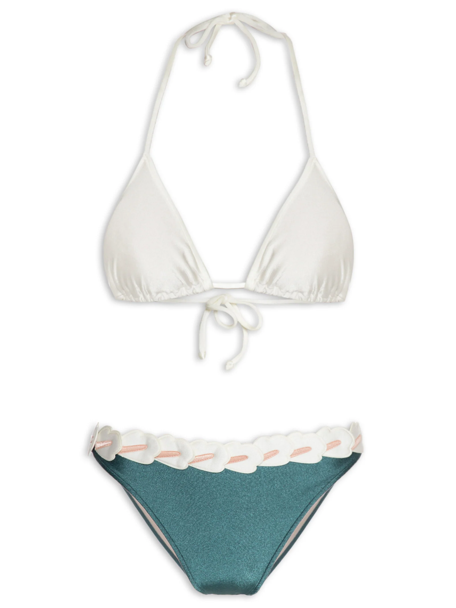 Spray Of Flower Solid Detailed High-Waisted Triangle Bikini - Image 6