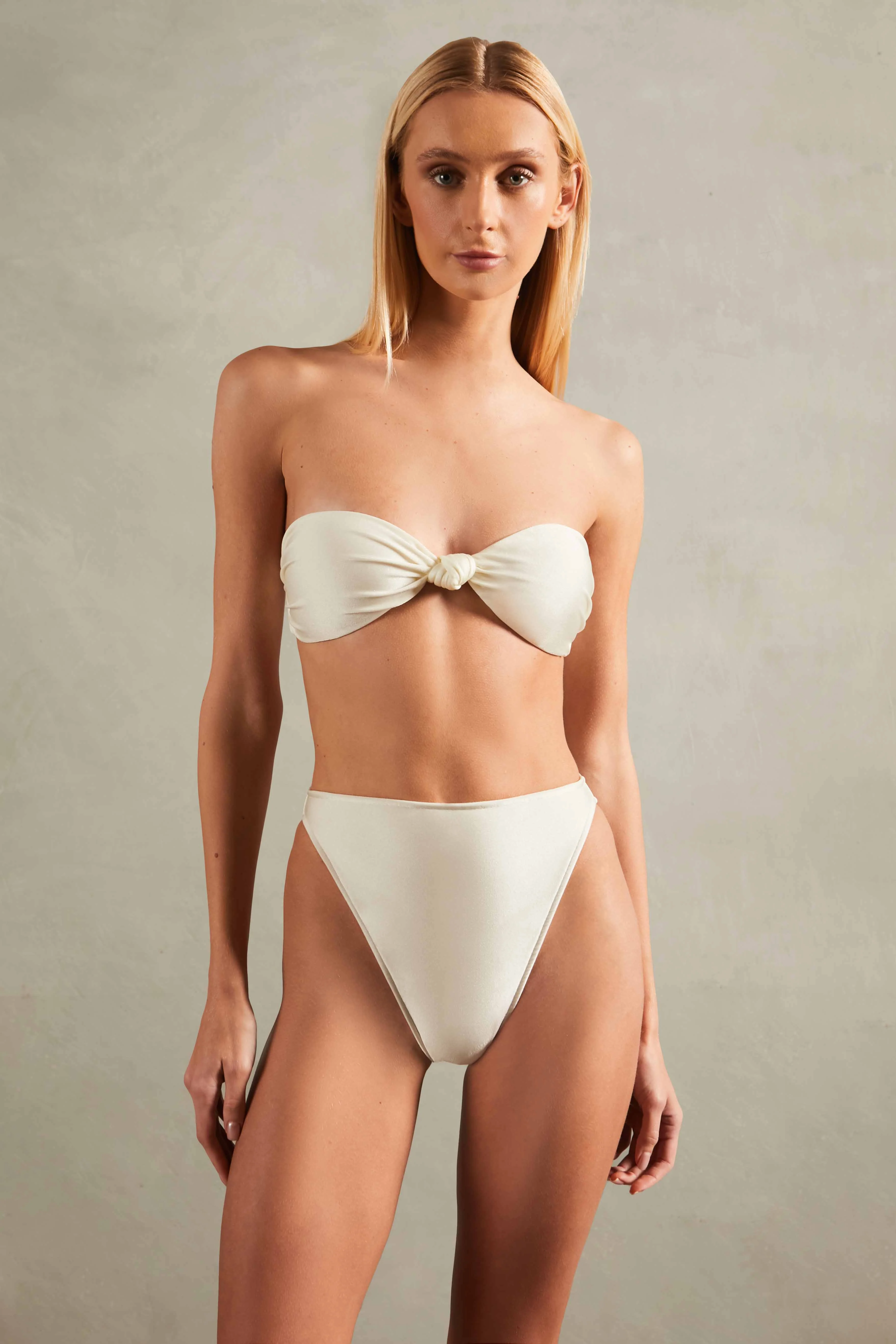 Spray Of Flower Solid High-Leg Strapless Bikini - Image 2