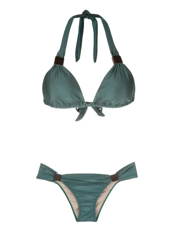Spray Of Flower Solid Long Triangle Bikini - Image 4