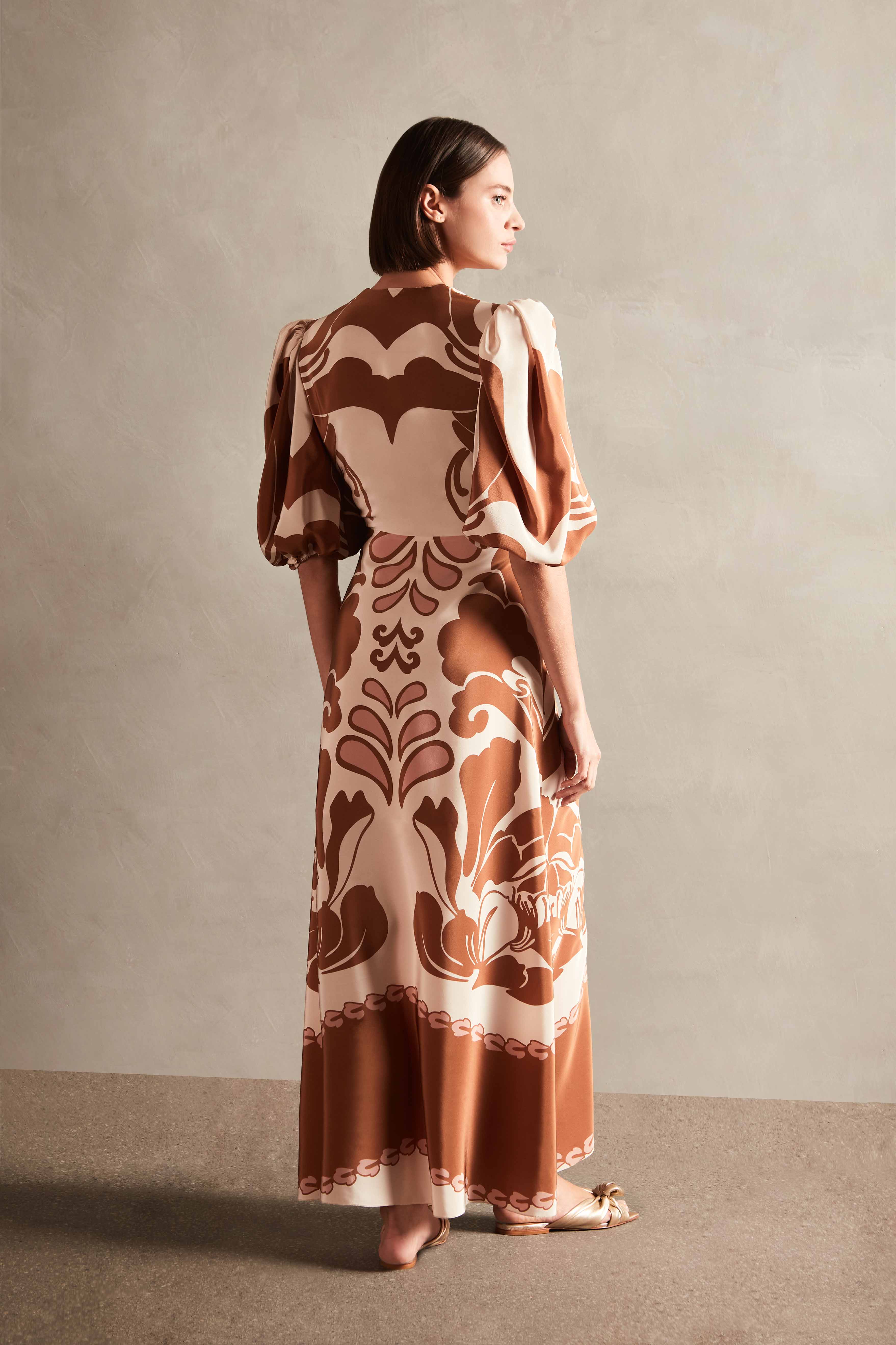 Spray Of Flower V-Neck Long Dress - Image 3