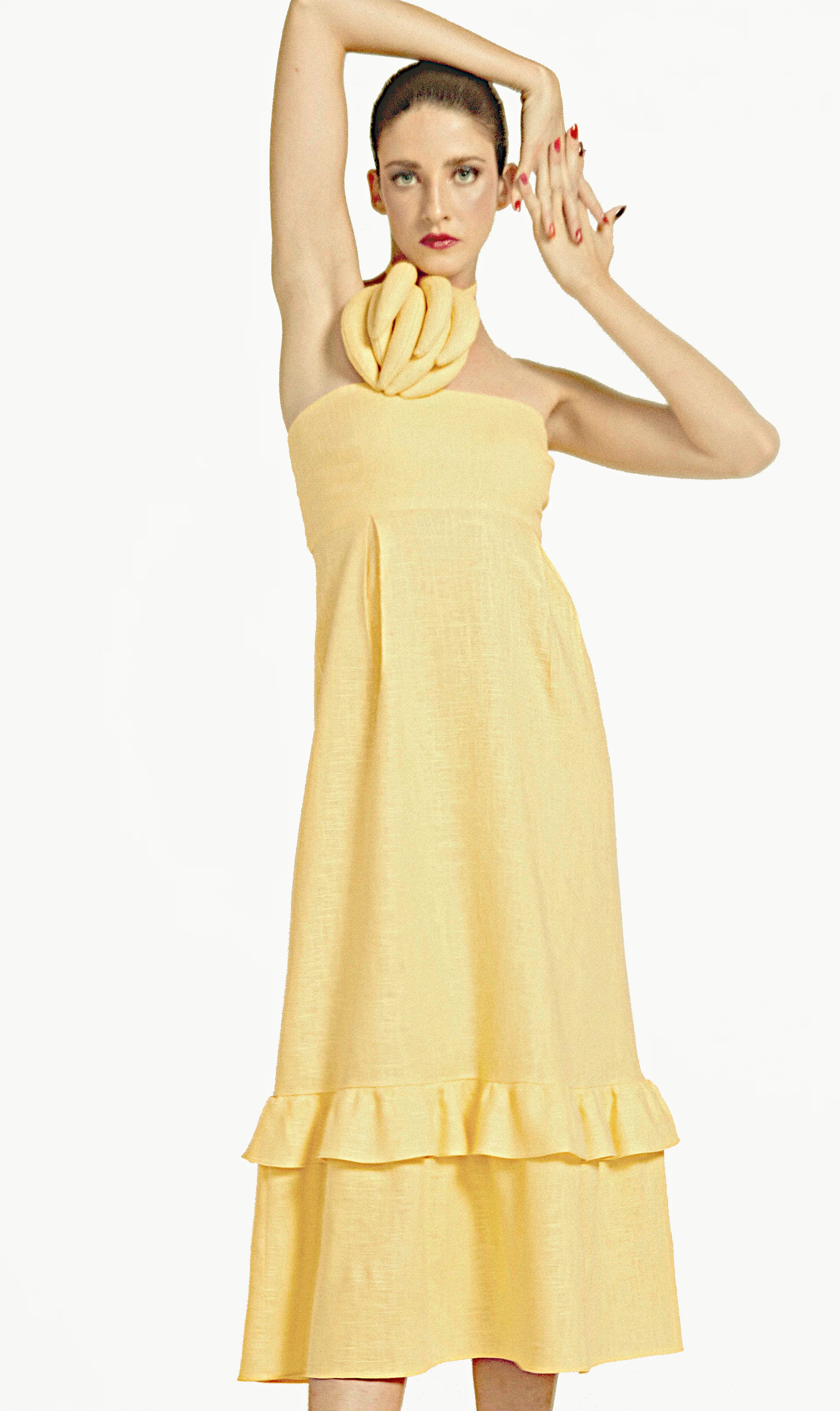 Strapless Midi Dress With Bananas Detail