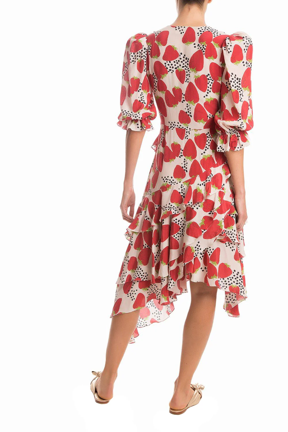 Strawberry Asymmetric Midi Dress With Ruffles - Image 3