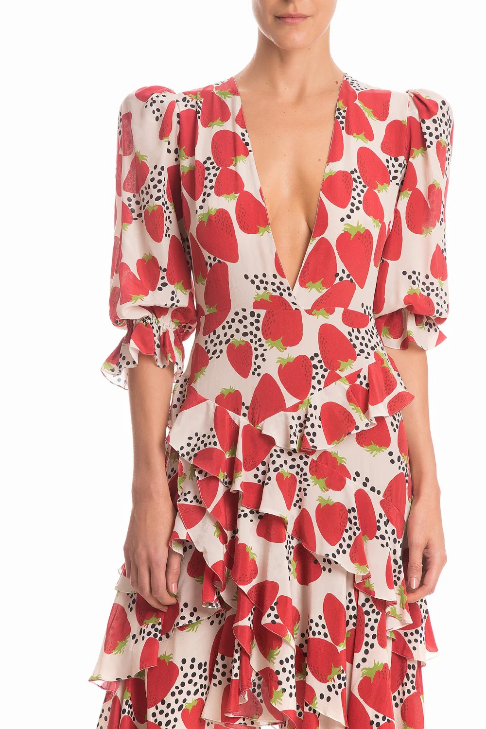Strawberry Asymmetric Midi Dress With Ruffles - Image 4