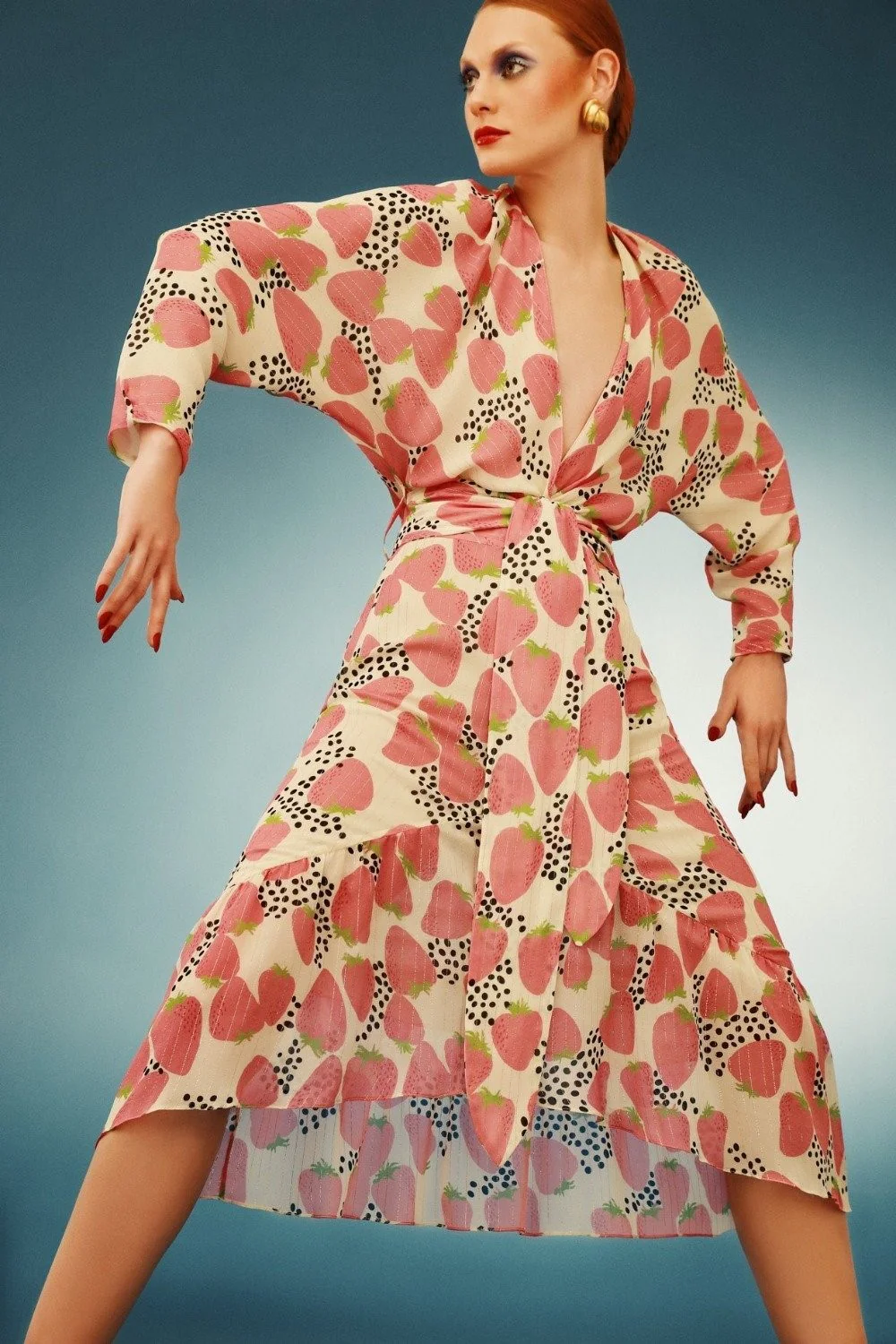 Strawberry Midi Dress With Sash - Image 4