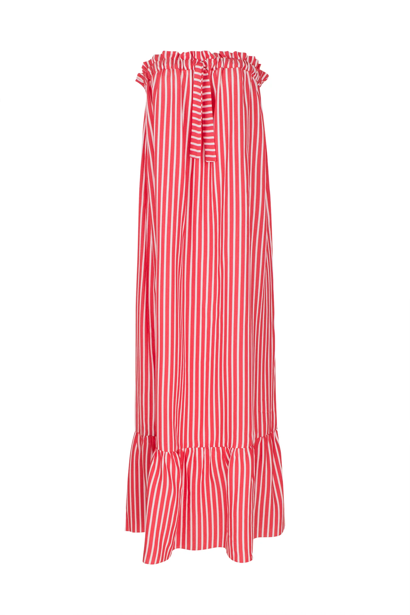 Striped Strapless Midi Dress With Ruffles - Image 2