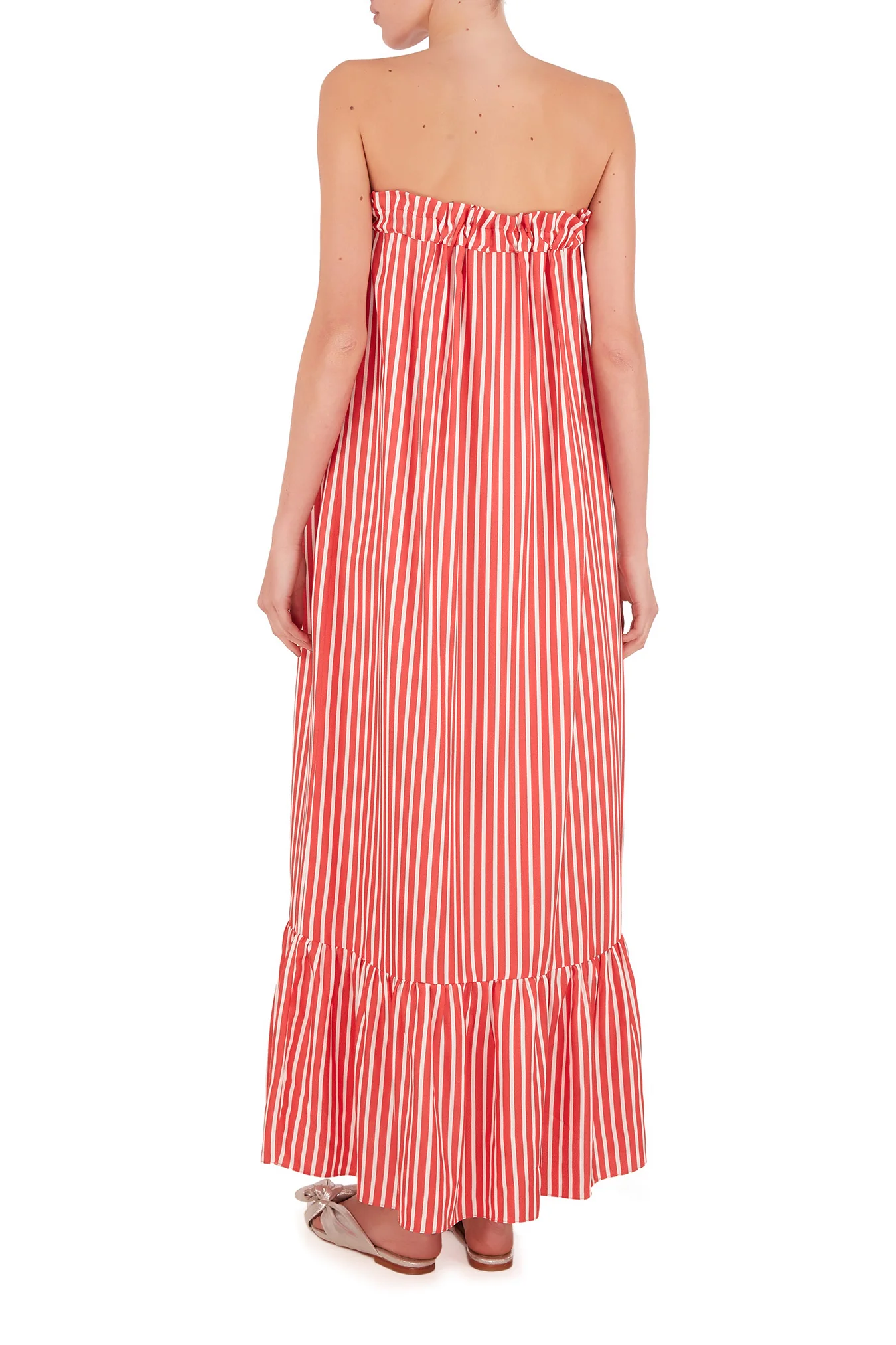 Striped Strapless Midi Dress With Ruffles - Image 4
