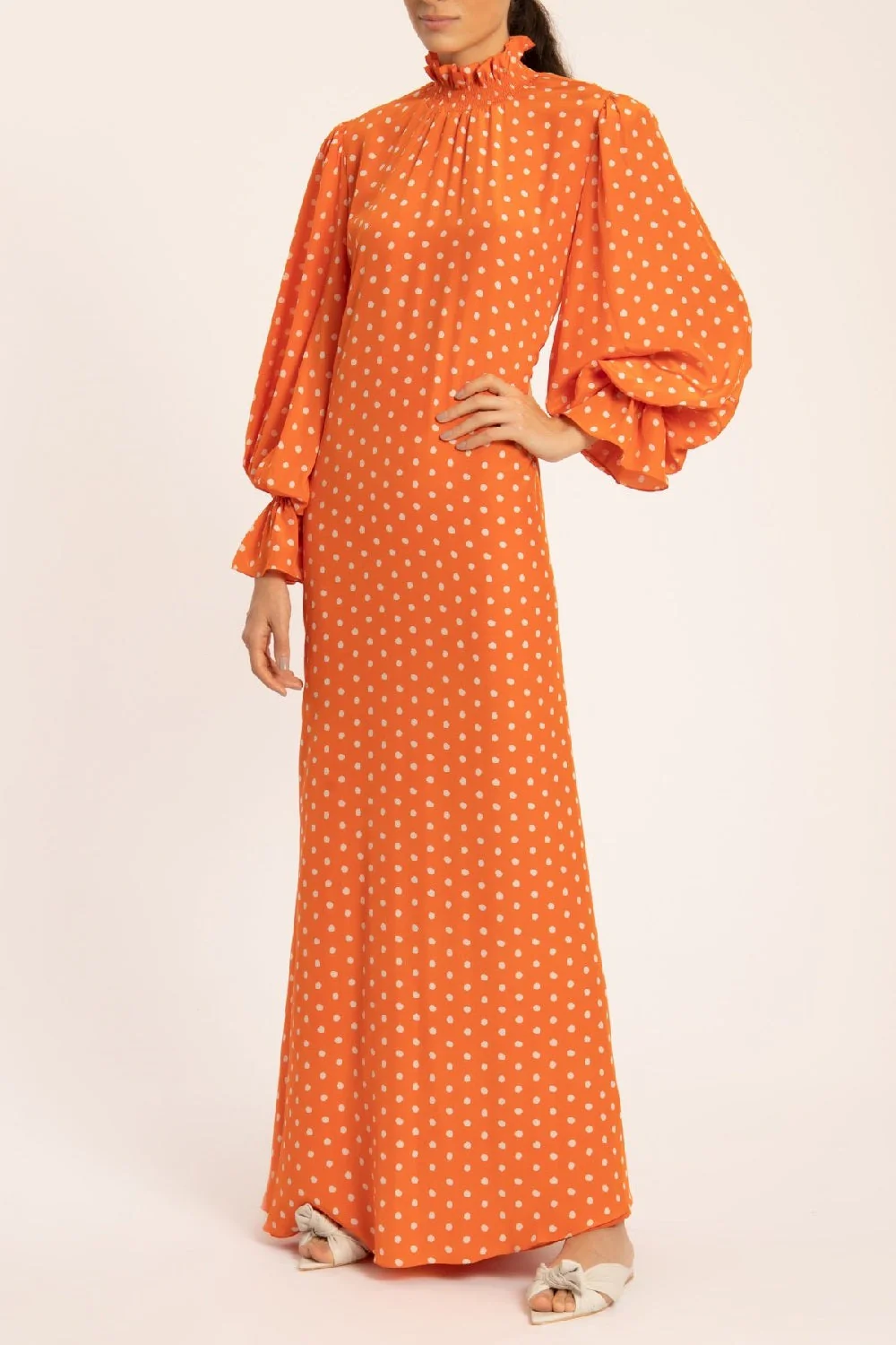 Tangerine Pois Lastex Detail Long Dress - Image 2