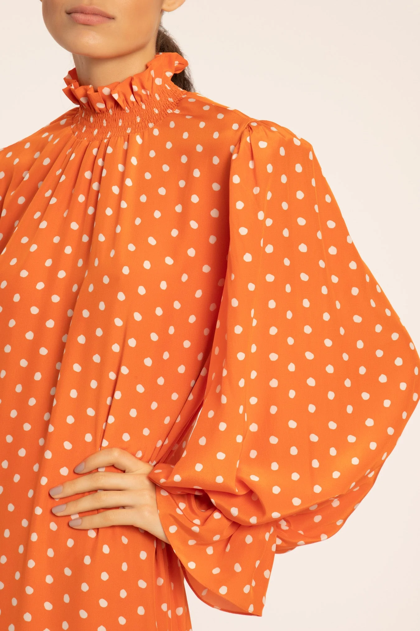 Tangerine Pois Lastex Detail Long Dress - Image 3