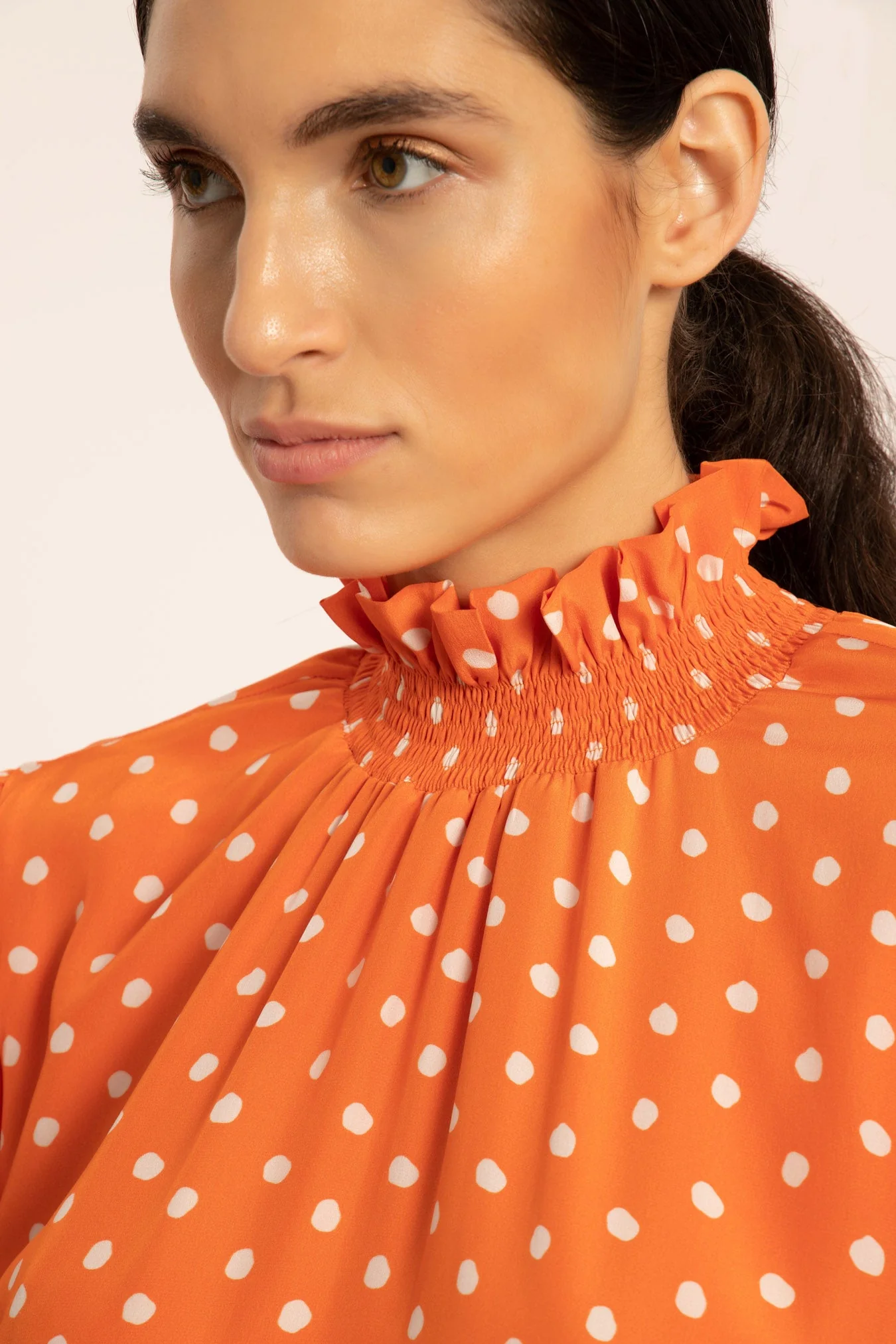 Tangerine Pois Lastex Detail Long Dress - Image 4