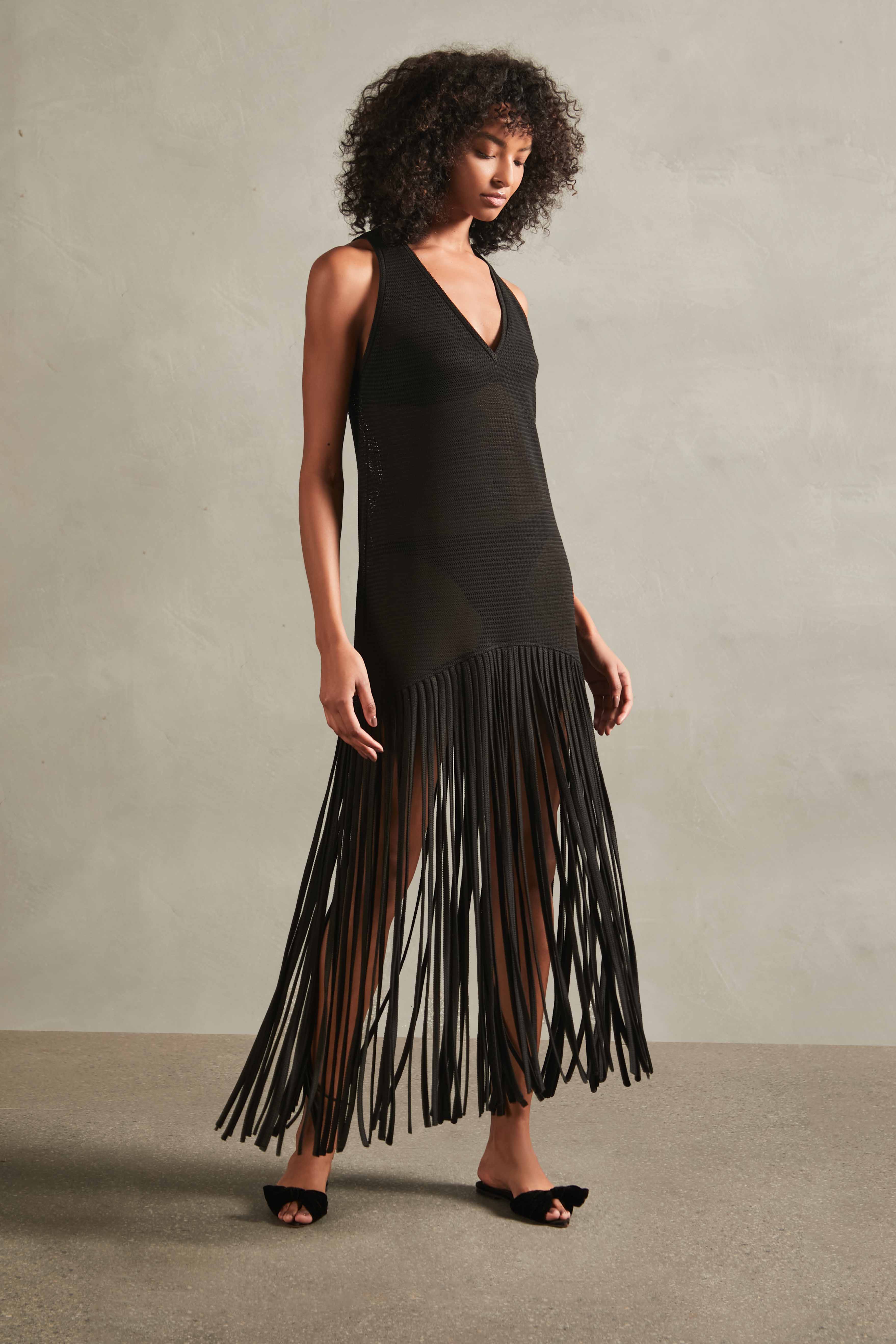 Tricot Knit Long Dress with Fringes - Image 4
