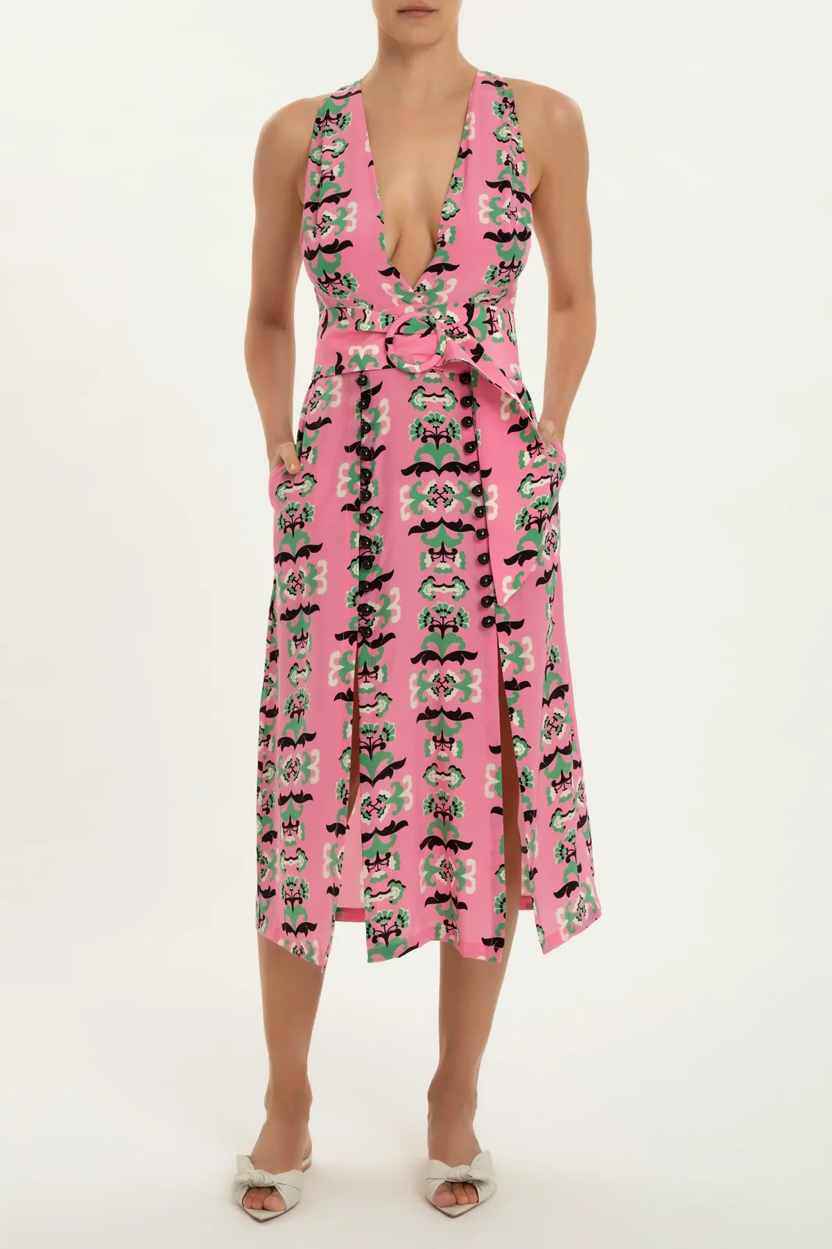 Twisted Flower V-Neck Midi Dress - Image 3