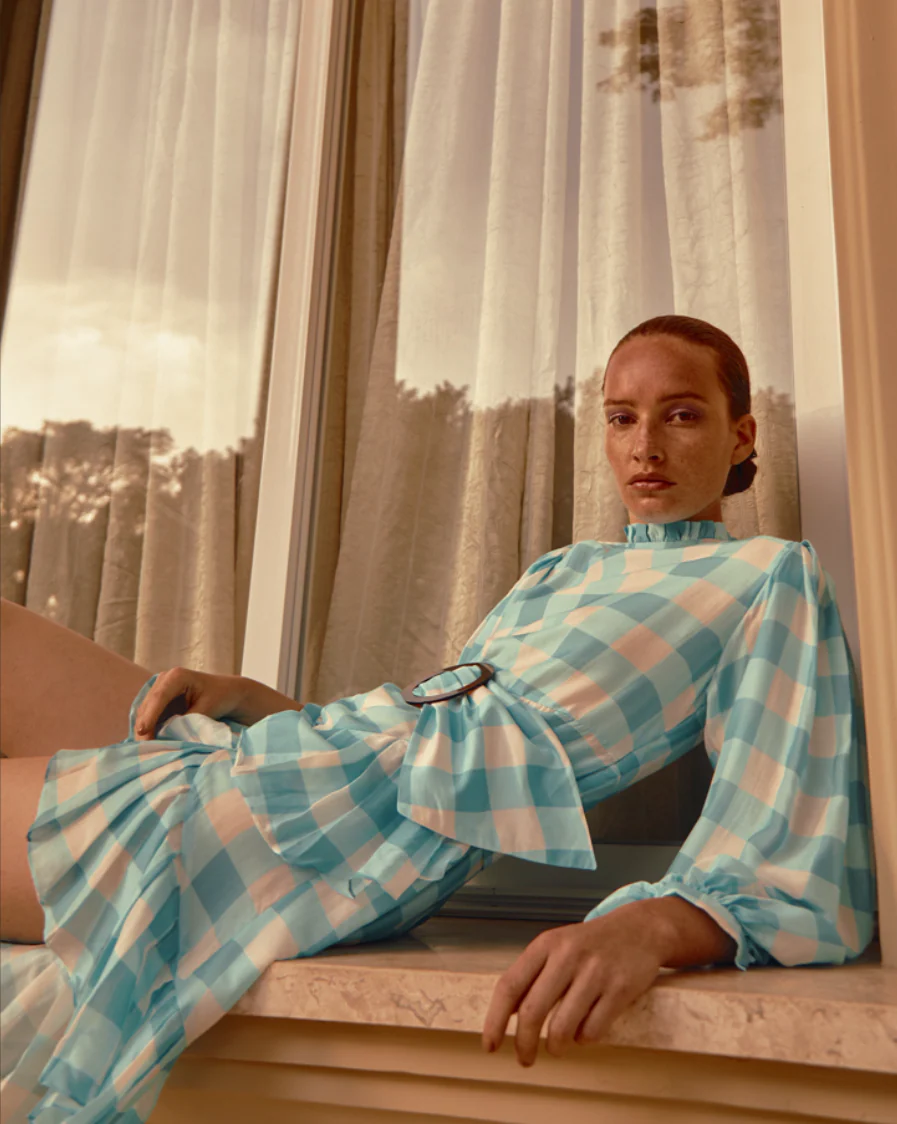 Vichy Short Dress With Hoop And Pleats