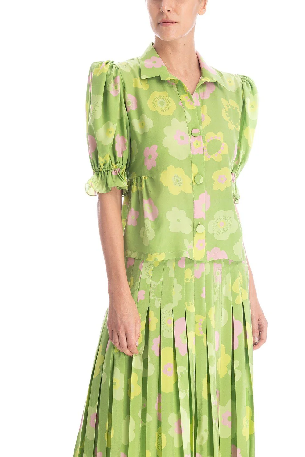 Vintage Flower Puff-Sleeved Blouse - Image 3