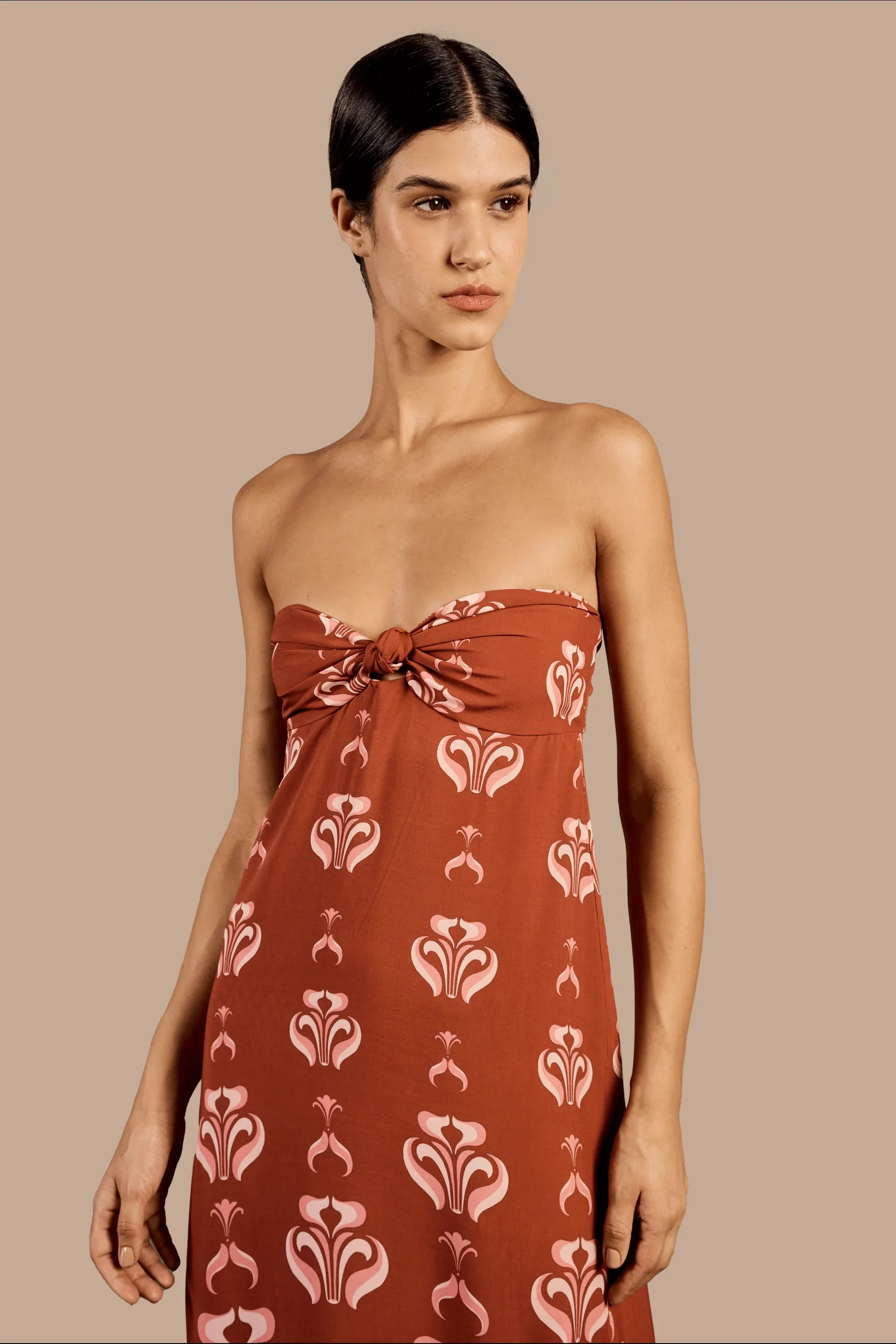 Vintage Lily Long Dress With Knot Detail - Image 3