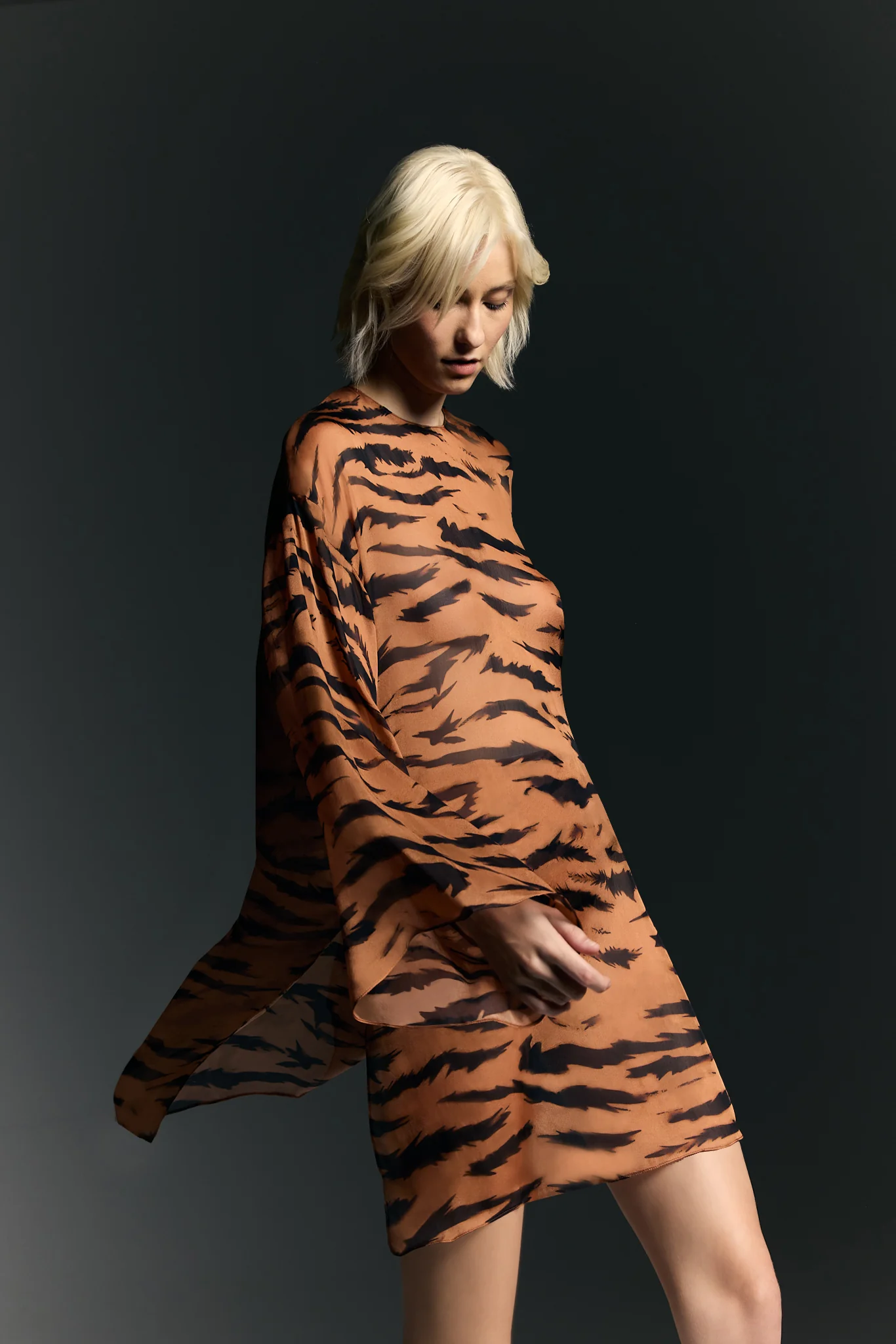 Wide Sleeve Silk Mini Dress - Image 4